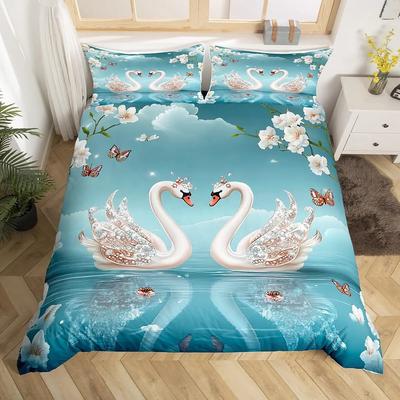 Постельное белье «Лебединое озеро» Пододеяльник «Бабочка» Полуторный Покрывало с дикими животными Подарок для пары Романтический День святого Валентина Свадебный декор