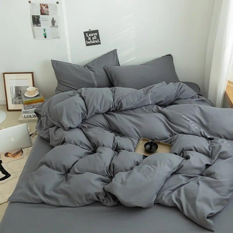 Simple Fashion Bed Sheet Set Bed Linens Bedding Set for Boys Girls Bedroom Washed Cotton Duvet Cover Pillowcase Bedspread