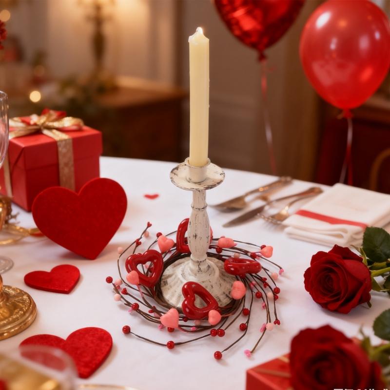 Valentine Candle Rings Wreaths Heart Berries Candle Holders Mini Wreaths for Party Wedding Window Table Centerpieces