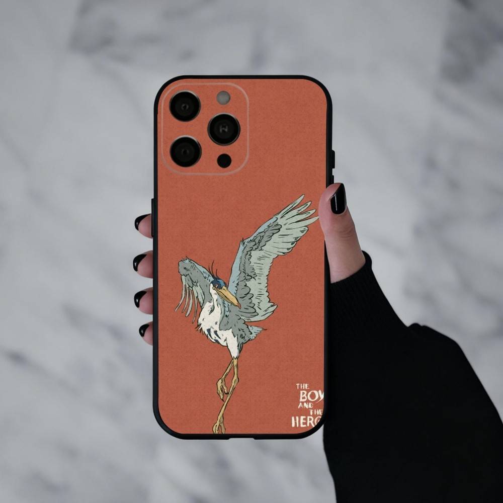 T-The Boy and the Heron Anime Phone Case For iPhone 17pro,16,15,14,13,12,11 Plus,Pro Max,XS,Soft Silicone Black Cover