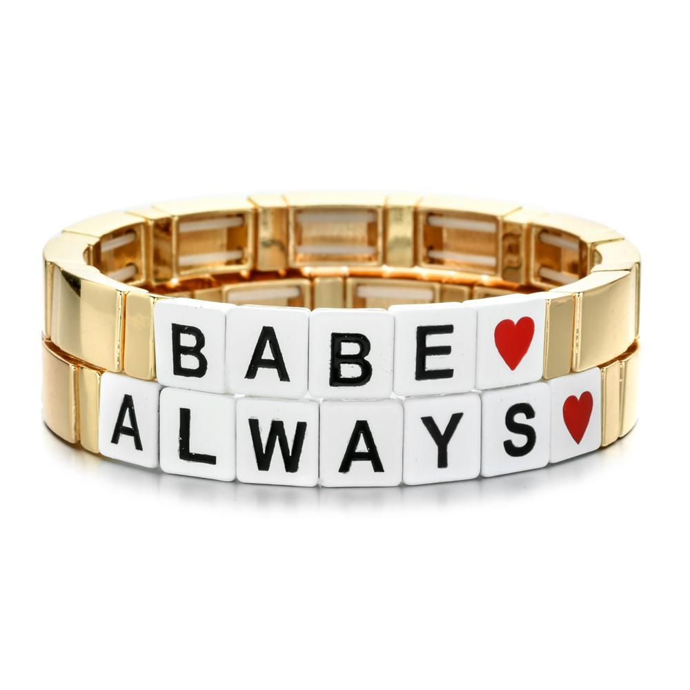 New Custom Tile Bracelet Charms Love Heart Handmade Women Kids Jewelry Engraved Letter Bracelet Gift Fashion