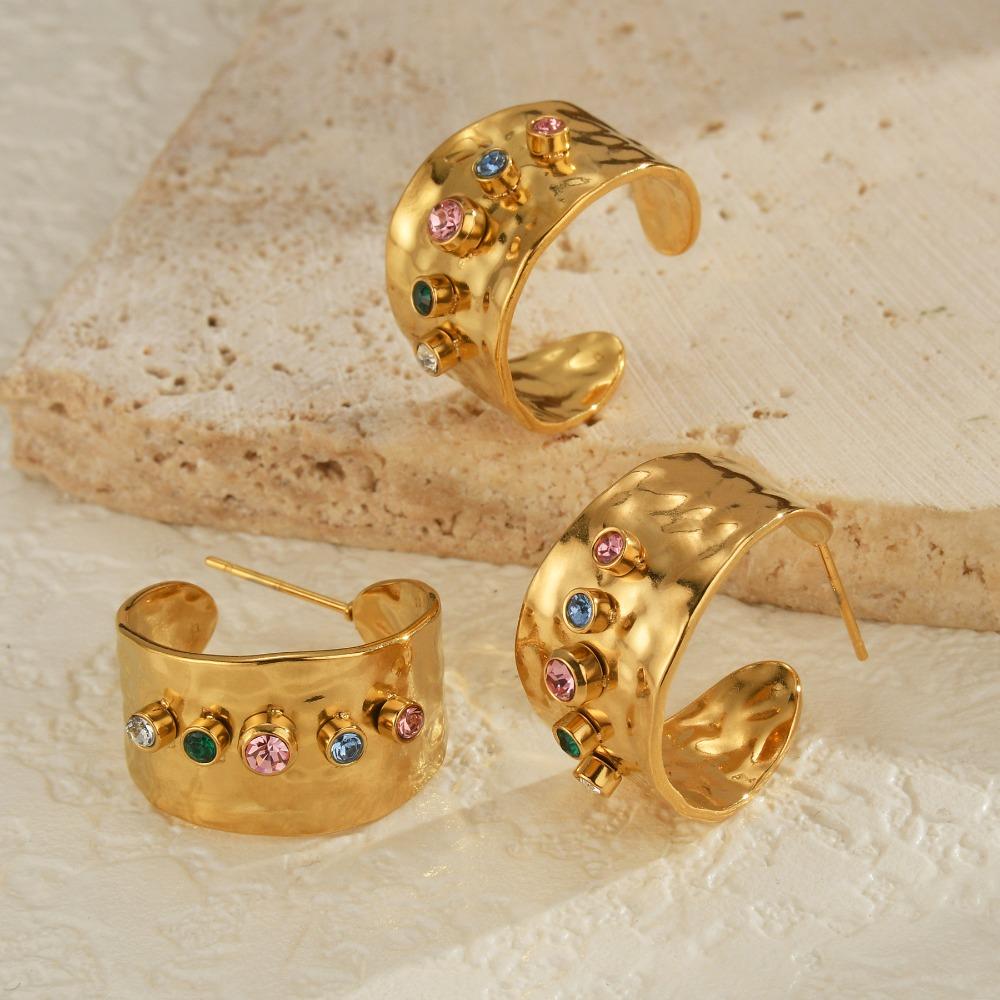 Zircon Colorful Ring Stainless Steel High-grade Zircon Ring New Vintage Accessories