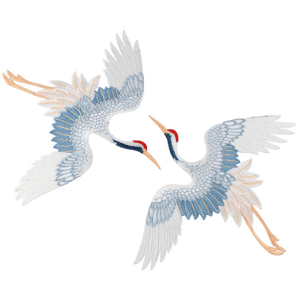 2 шт. Большие птицы красного венценосного журавля, пришитые на синие животные, птицы, термонаклейки для джинсов
