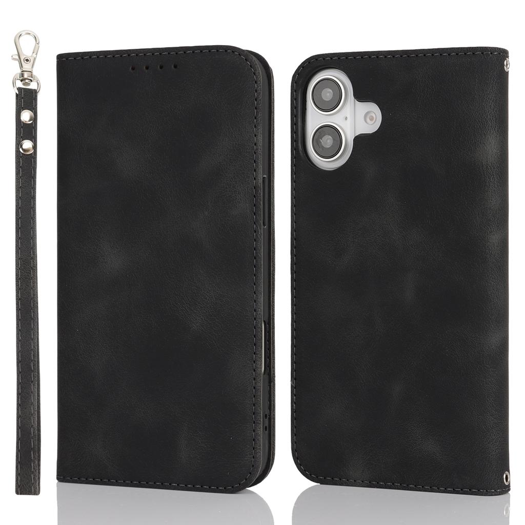 For iPhone 16 Plus Stand Case Magnetic Closure Skin Touch Leather Flip Phone Cover with Wallet