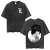Washed Vintage Anime Death Note Ryuk T Shirts Men Women Fashion Oversized Crewneck Tshirts Mens Cartoon Manga Merch Streetwear