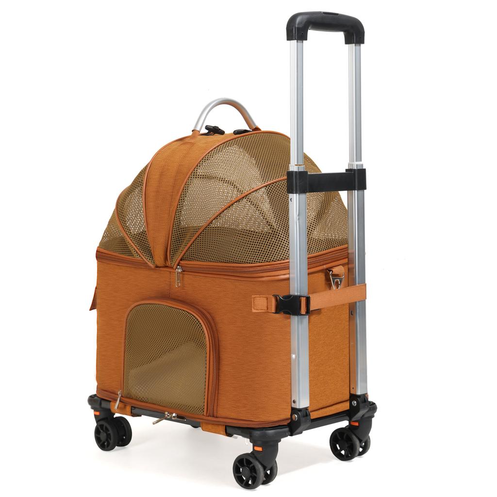 Foldable Large Pet Trolley Carrier, Breathable Wheeled Travel Bag for Cats & Dogs