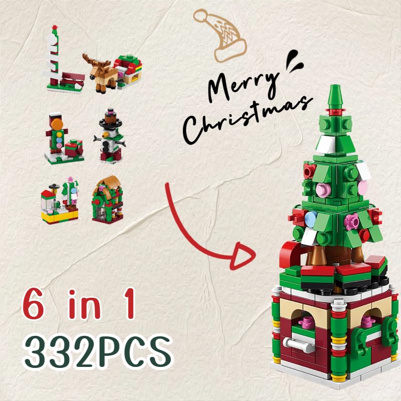 Рождественский НОВЫЙ 332-элементный сборный блок DIY Рождественская тема Снеговик Олень Рождественская елка 6 в 1 Блок Комплект Украшение Модель Игрушка Мальчики Девочки Подарок Музыка