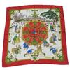 Used HERMES Scarf Calle 90 Joies d'Hiver Winter Fun Silk Red Ivory Large Format