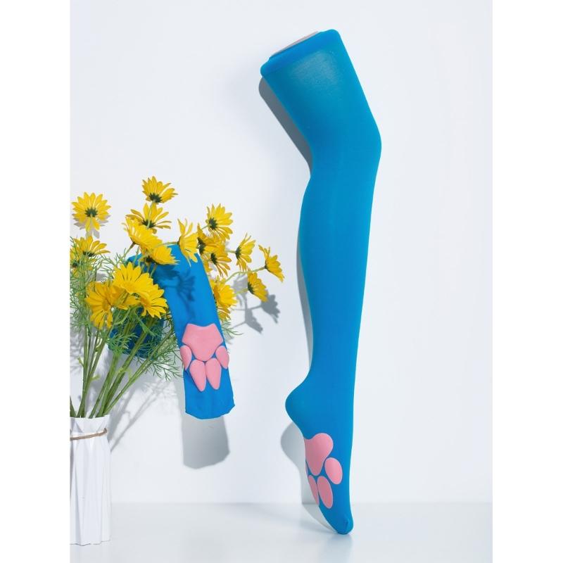 Носки-чулки с кошачьими лапками, милые, мягкие, выше колена, носки с подушечками-коготками котенка, розовые, длинные носки для ботинок, женщины, девушки