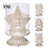 Boutique Shop Display 2Pcs Christmas Hollow Metal Candle Holder, Vintage Tabletop Tealight Lantern, Xmas Glass Lamp Elk, Tree, Star & Heart Silhouette