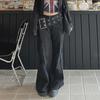 "Personalized Low-Waist Metal Belt Flared Jeans with Wool Stitching"