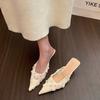 New Style Spring Summer Pointed Toe Women Slippers High Heels Party Dress Ladies Flower Slides Shoes Zapatos Mujer