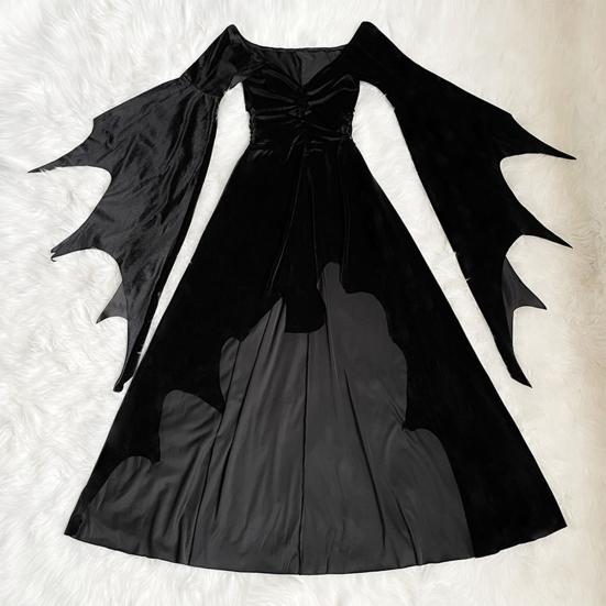 1 комплект, женское платье для косплея с ожерельем, повязка на голову и чулки, готический стиль, костюм ведьмы на Хэллоуин, ажурный костюм без воротника с длинными рукавами «летучая мышь»