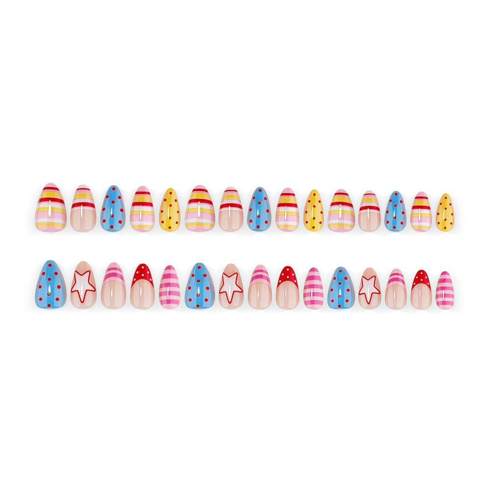 Macaron Contrast Stripes Polka Dot Star Manicure French Wear Manicure Short Almond Manicure