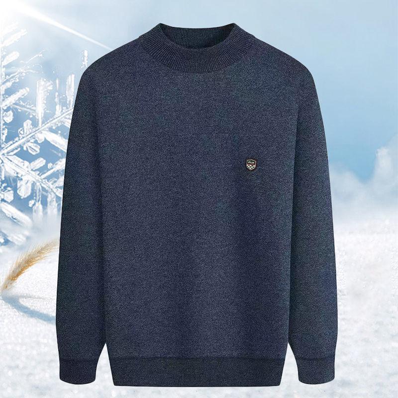 Зимний бархатный свитер с круглым вырезом, вязаный свитер, плюс бархатный теплый пуловер, подходит для пап среднего и пожилого возраста.