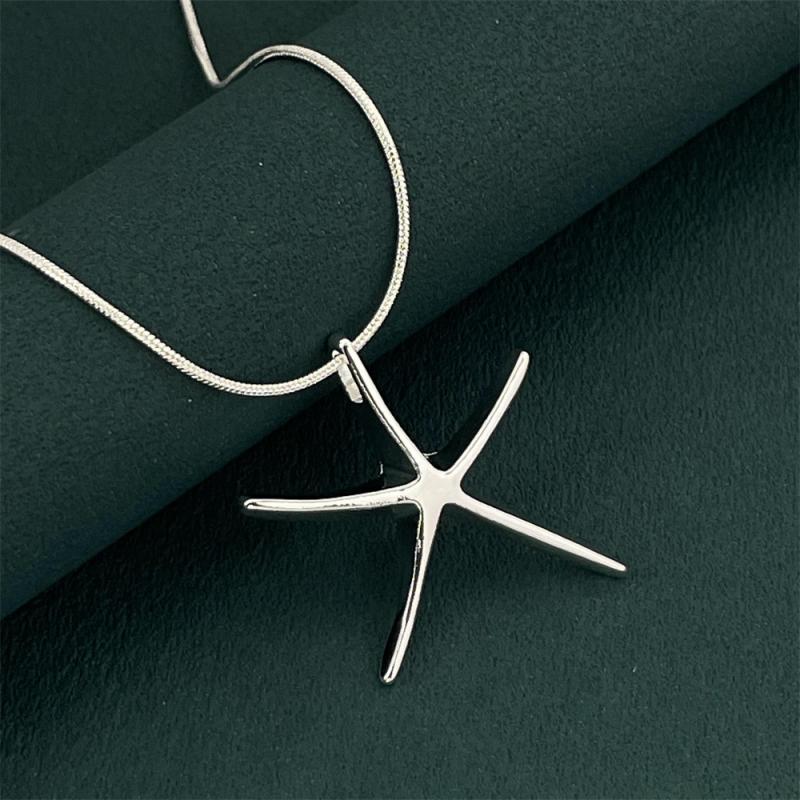 Длина 40-75 см Серебряное ожерелье с шармами 925 пробы Звезда Морская звезда Ювелирные изделия Модная цепочка Женское Свадебная вечеринка
