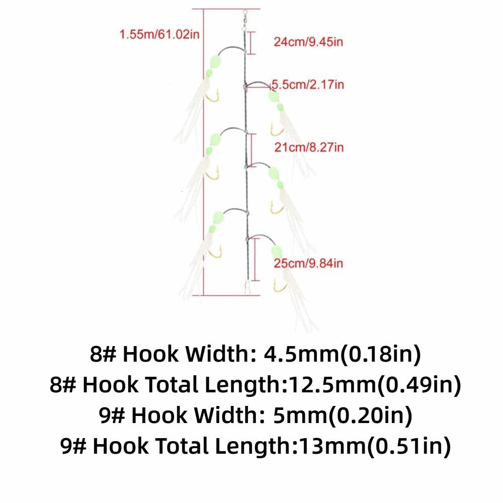 5PCS 6 Hooks Fish Skin String Hooks Carbon Steel Fishing Bait Rigs  Freshwater Fishing