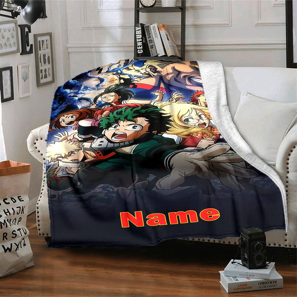 Custom Name My Hero Academia Theme Printed Blanket - Perfect for Couch, Bed, Travel & Outdoor Use | Machine Washable, Cozy & Durable.