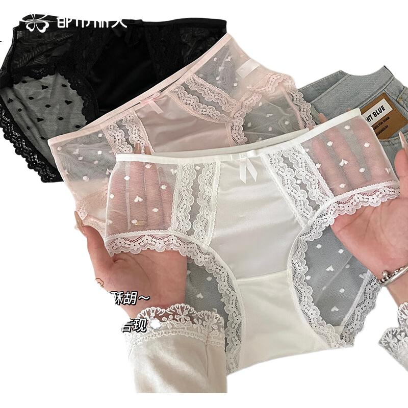 Urban Beauty Lace Panties Women 3-Pack Sexy Hollow 2026 New Pure Cotton 7A Antibacterial Crotch Pure Desire Girls Triangle Shorts
