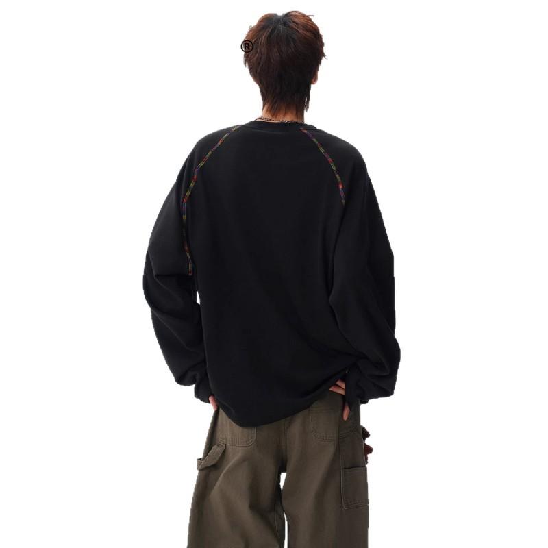 Unisex Oversized Crewneck Sweatshirt With Contrast Color Trim Loose Fit Long Sleeve Tee Daily Wear