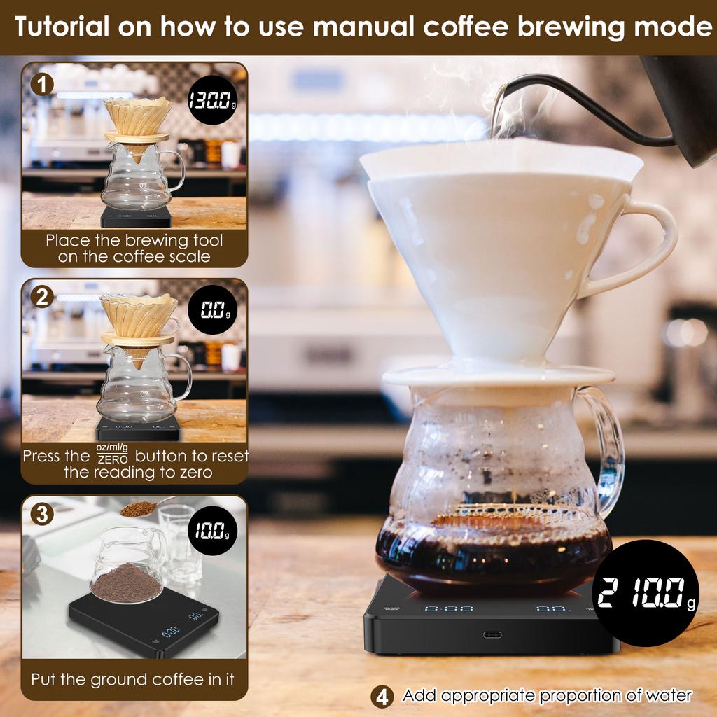 Digital Kitchen Scale with Timer 3kg/0.1g Espresso Coffee Making Mini Food Weight Scale High Precision Measures Rechargeable