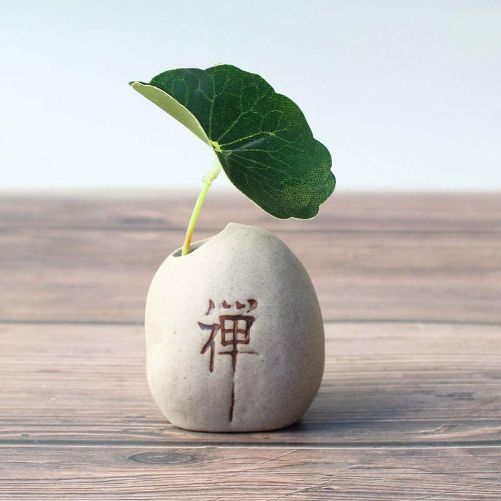 Ceramic Ceramic Zen Hydroponic Vase Rough Desktop Small Vase Retro Stone Shape Vase  Tea Table