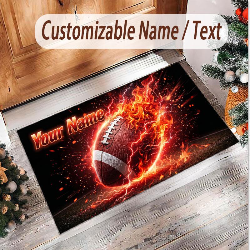 American Football Theme Soft Crystal Velvet Rug Custom Name & Text Print Non Slip Floor Rug for Bedroom Living Room