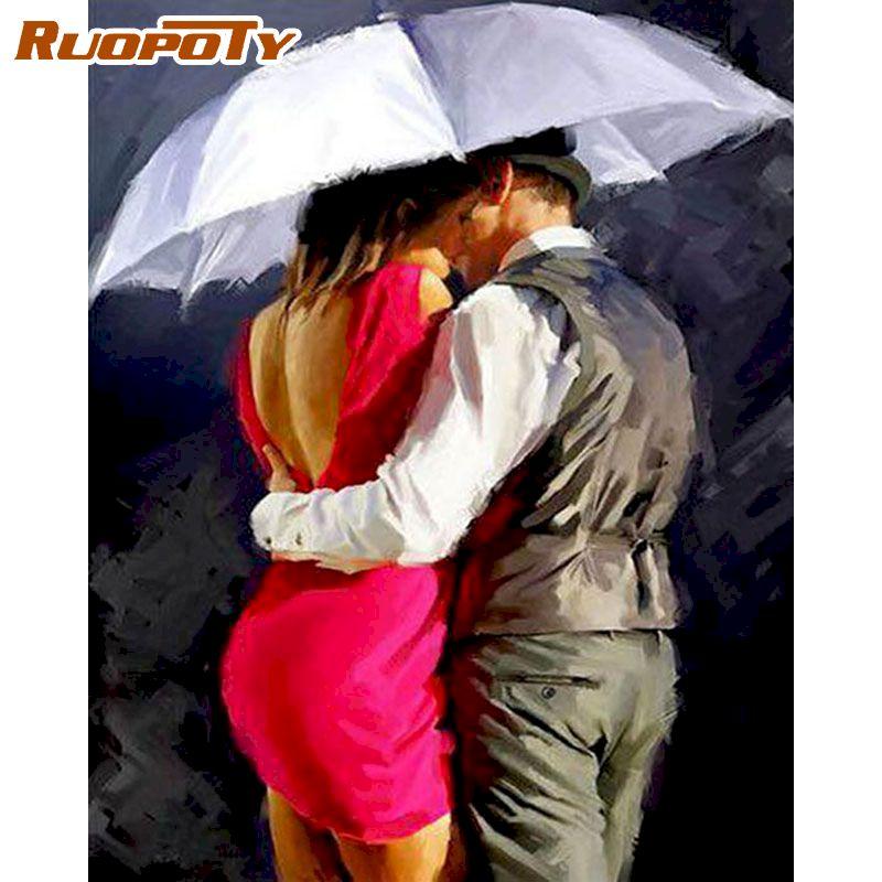 RUOPOTY Картина любовника по номерам, наборы, ручная роспись, рисунок маслом «сделай сам», картина маслом по номерам, украшение для дома, гостиной