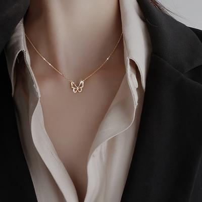 Модное блестящее ожерелье с бабочкой, женское изысканное двухслойное ожерелье-цепочка на ключицу, для женщин, подарок, модные ювелирные аксессуары