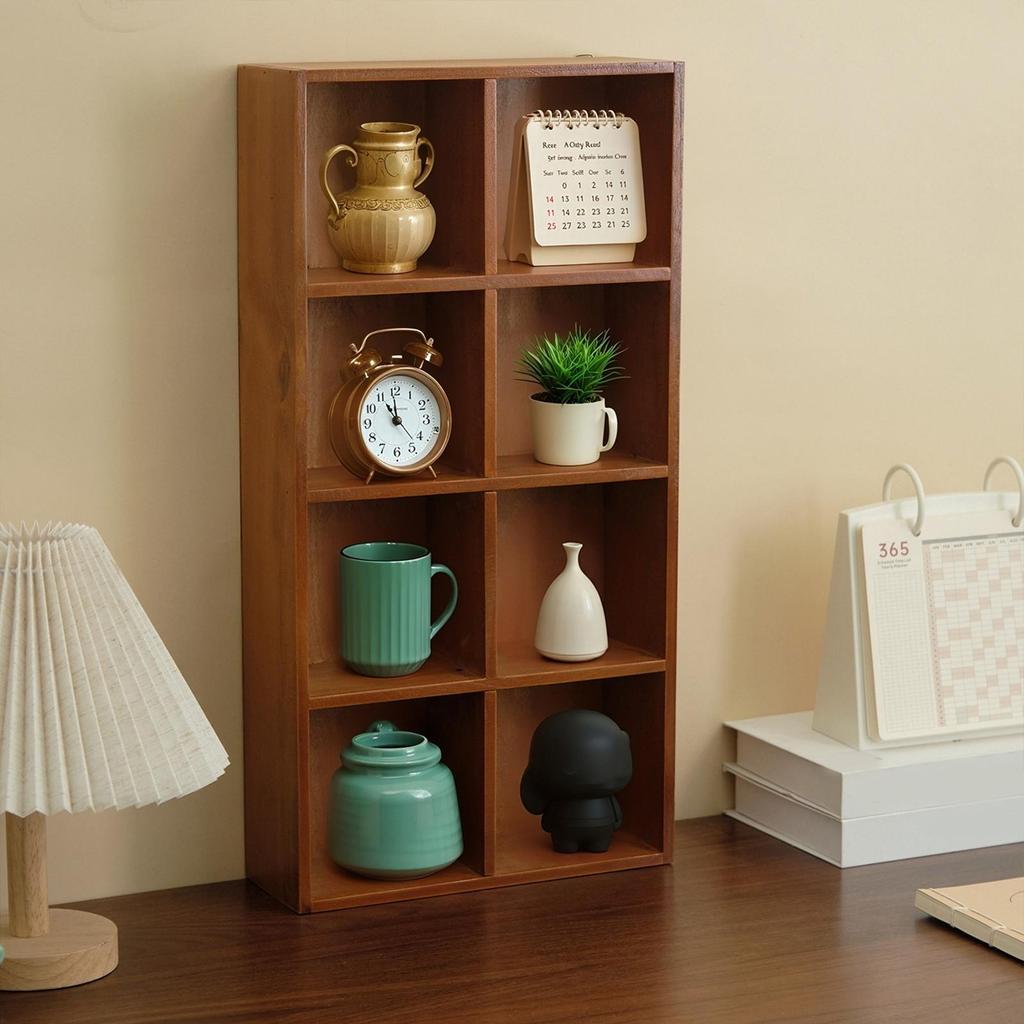 Wooden Display Shelf 8 Grids for Cups Collectible Figurines