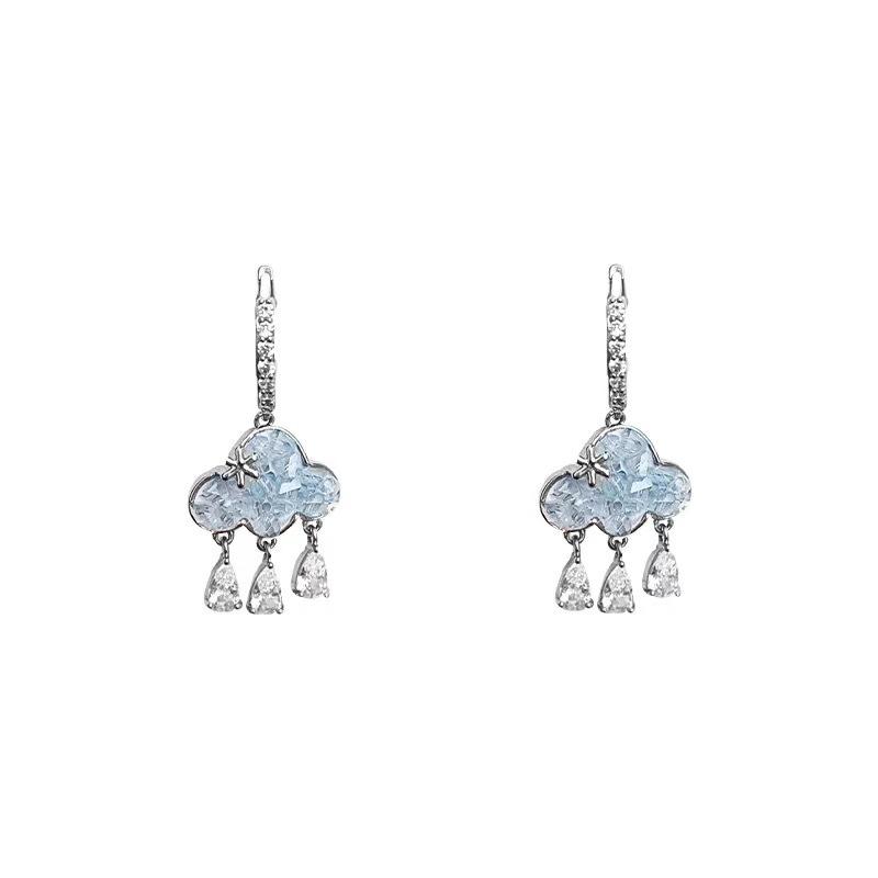 Cloud Water Drop Crystal Zircon Earrings Earrings Long Tassel Small Fresh Exquisite Fashion Earrings