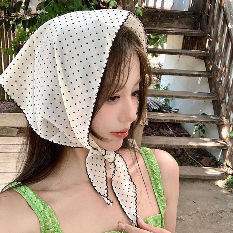 Korean Sweet Neckerchief Polka Dot Headband Turban Fashion Fresh Small Scarf Thin Striped Triangular Hair Band Girls Headscarf