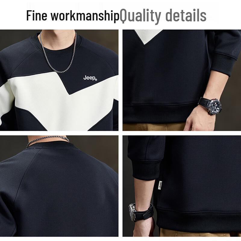 JEEP Men's 2025 Autumn/Winter Trendy Spliced Round Neck Pullover Sweatshirt