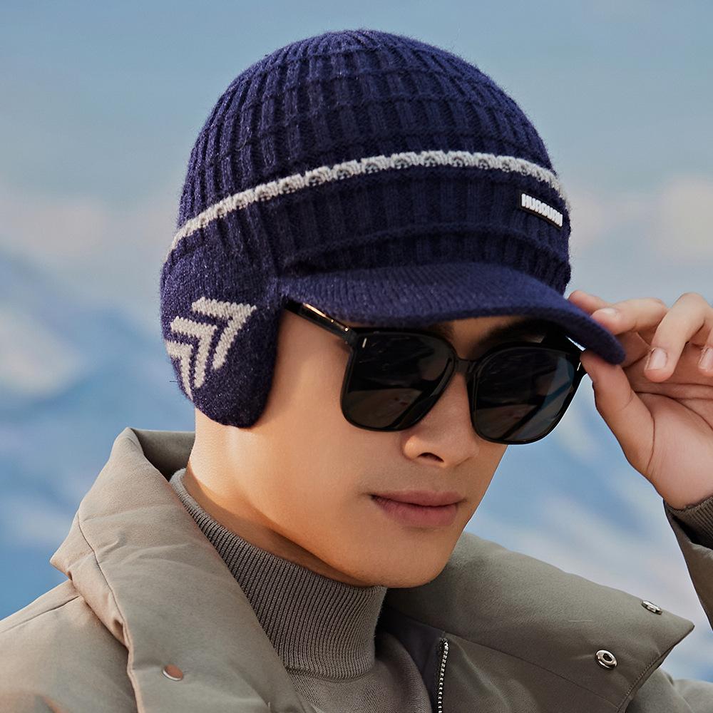 Men's Korean Style Knitted Wool Winter Hat & Velvet Earmuff Scarf Set for Cycling