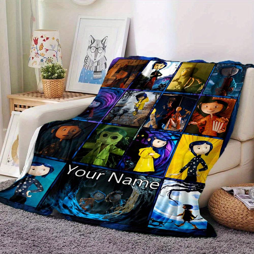 Coraline Customizable Name Flannel Blanket Comfortable All Seasons Suitable For Sofas Beds Travel Camping Office Decoration Perfect Gift For Holidays