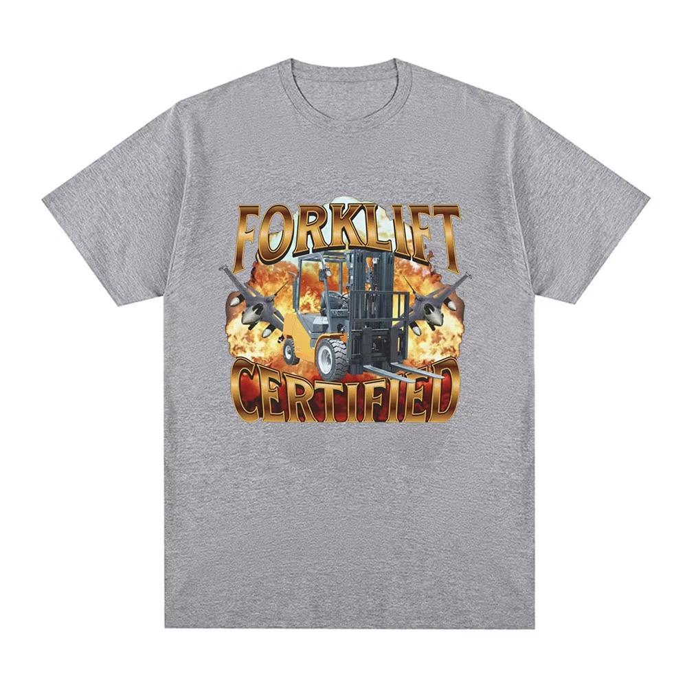 2026 Summer Mens Forklift Certified Operator Letter Printed Round Neck Tshirt Retro Casual 100 Cotton Street Short Sleeve