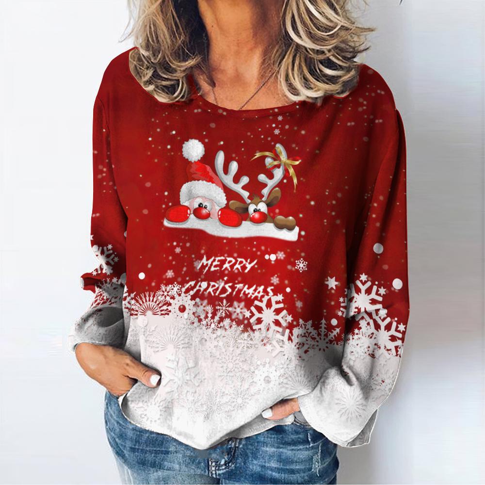 Рождественская женская футболка, осенний свитер с круглым вырезом, принт снеговика, длинный рукав, женская уличная одежда в стиле Харадзюку, одежда оверсайз для женщин