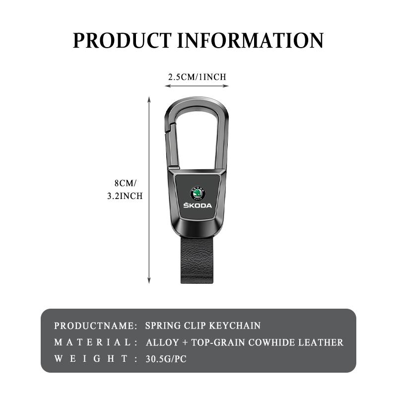 VIJT4 For Skoda 2026 Metal Keyrings Keychain Leather Key Rings Spring Snap S Kodiaq Octavia 2 3 Yeti Karoq Rapid Fabia VII VRS