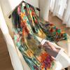 Spring  100% Mulberry Silk Scarf Women's Thin Shawl Silk Oil Painting Retro Plain Crepe Satin Premium Long Scarf