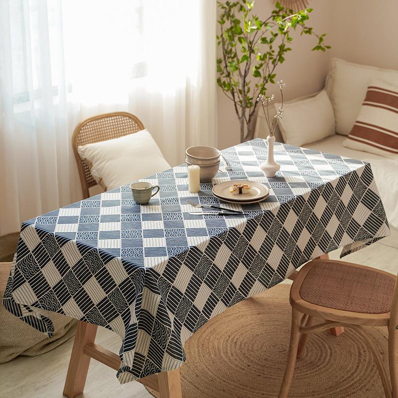 Japanese Style Wind Cotton And Linen Tablecloth Corrugated Waves Plaid Pattern Home Coffee Pendant Tea Table Pad Meal Cloth