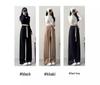 Petite Sporty Wide Leg High Waist Pants - Women's Casual Spring/Autumn Drapey Style