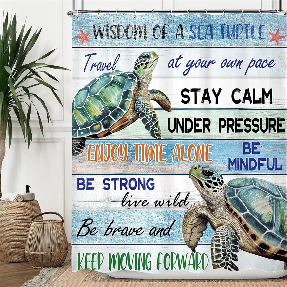 Sea Turtle Shower Curtains Watercolour Ocean Animals Fish Coral Water Plants Underwater Scenery Home Bathroom Curtain Decor Set
