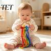 Toddler Motor Skills Wooden Baby Rattle Toy, Cloud Shape Teether Grasping Toy with Colorful Ribbons, Handheld Bell Shaker Sensory for Newborn, Infant