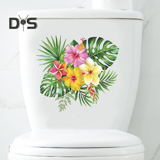 Тропические листья Цветочная наклейка на унитаз Съемная самоклеящаяся водонепроницаемая ПВХ Гостиная Ванная комната Настенное искусство Цветочная крышка унитаза Украшение Наклейка