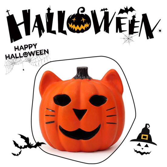 Halloween Pumpkin Lantern Light Up Pumpkin Ornament with Spooky Curved Face for Halloween Party Indoor Outdoor Decor