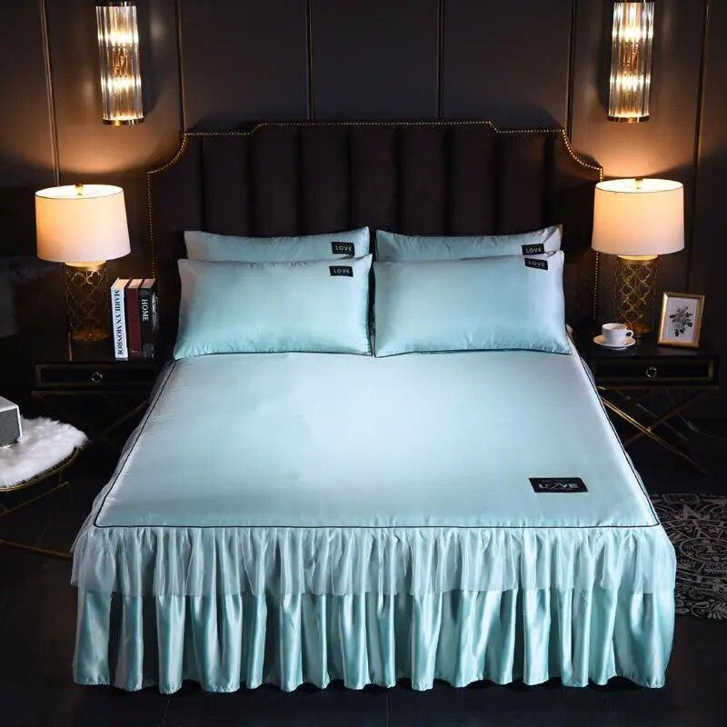 Атласное покрывало на кровать, плоская простыня, роскошная простыня для пары, двуспальная кровать, наматрасники, юбка с оборками, мягкое постельное белье 150 180