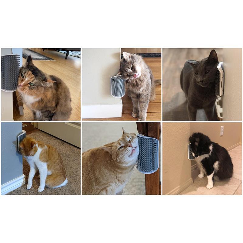 Cat Self Groomer Wall Corner Brush with Catnip, 2 Pack Softer Cat Corner Scratcher Self Grooming Massage Combs for Long Short Fur Cats Kitten