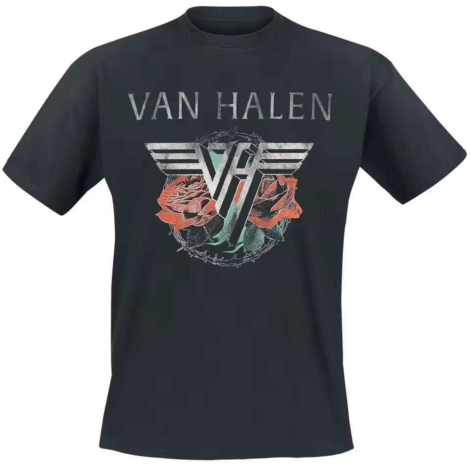 Van Halen 1984 Tour Rose Tee, Hard Rock T-Shirt with VH Logo & Barbed Wire Print, Van Halen Fan Merch