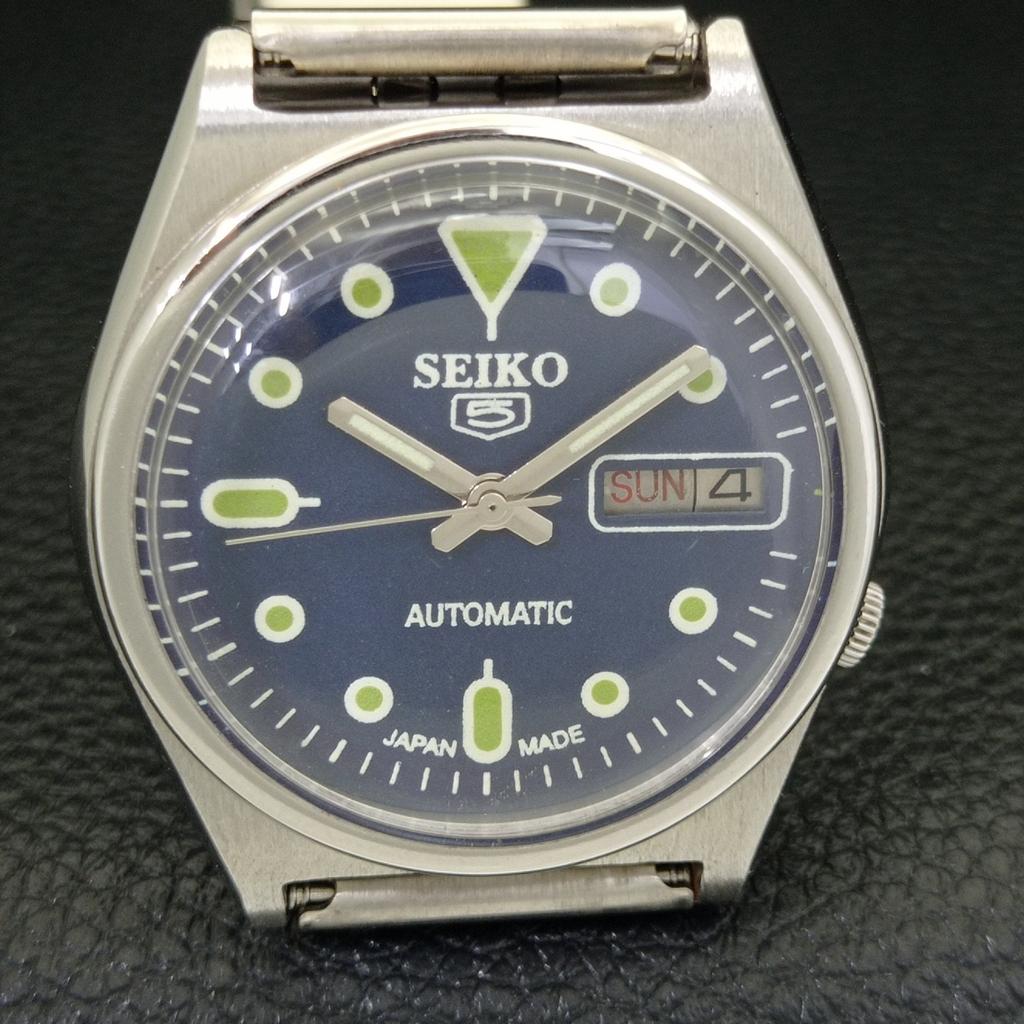 GENUINE VINTAGE SEIKO 5 AUTOMATIC 7019A JAPAN MENS BLUE DIAL WATCH A702347-5 R124-a702347