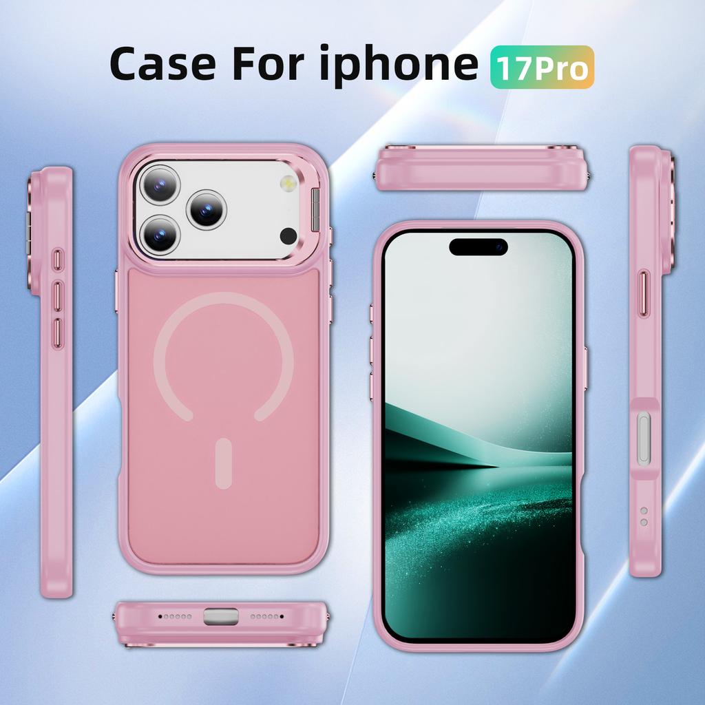 For iPhone 17 Pro Magnetic Case with Lens Kickstand Skin-Touch PC + TPU Phone Cover